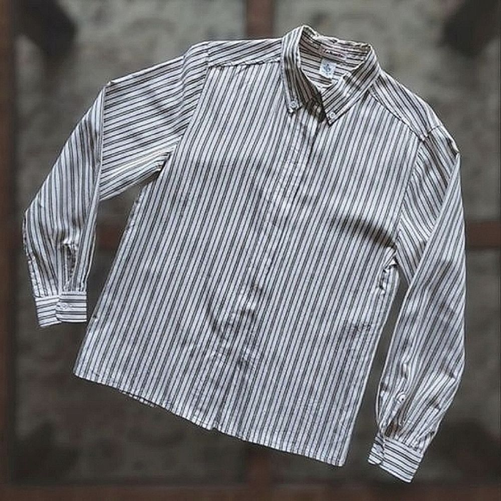 Vtg 90s Talbots silk cream beige striped button-down dress shirt